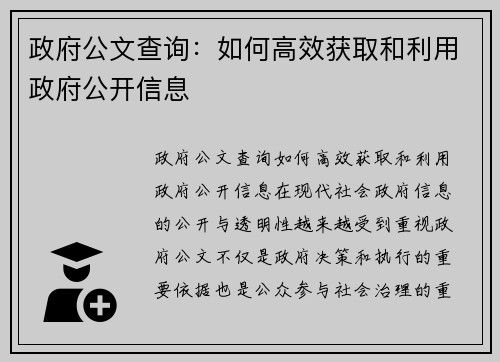 政府公文查询：如何高效获取和利用政府公开信息